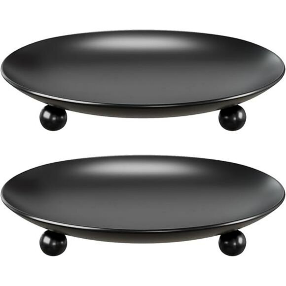 Set of 2 black metal pillar candle holders round candle plates for table decor - Picture 8 of 8